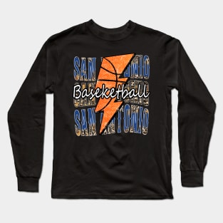 Graphic Basketball San Antonio Proud Name Vintage Long Sleeve T-Shirt